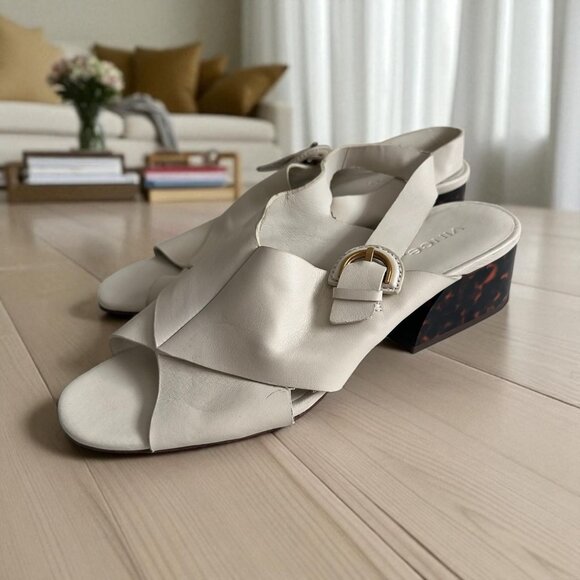 VINCE Cream Leather Slingback Tortoise Heels Size US 9.5 - Picture 1 of 11